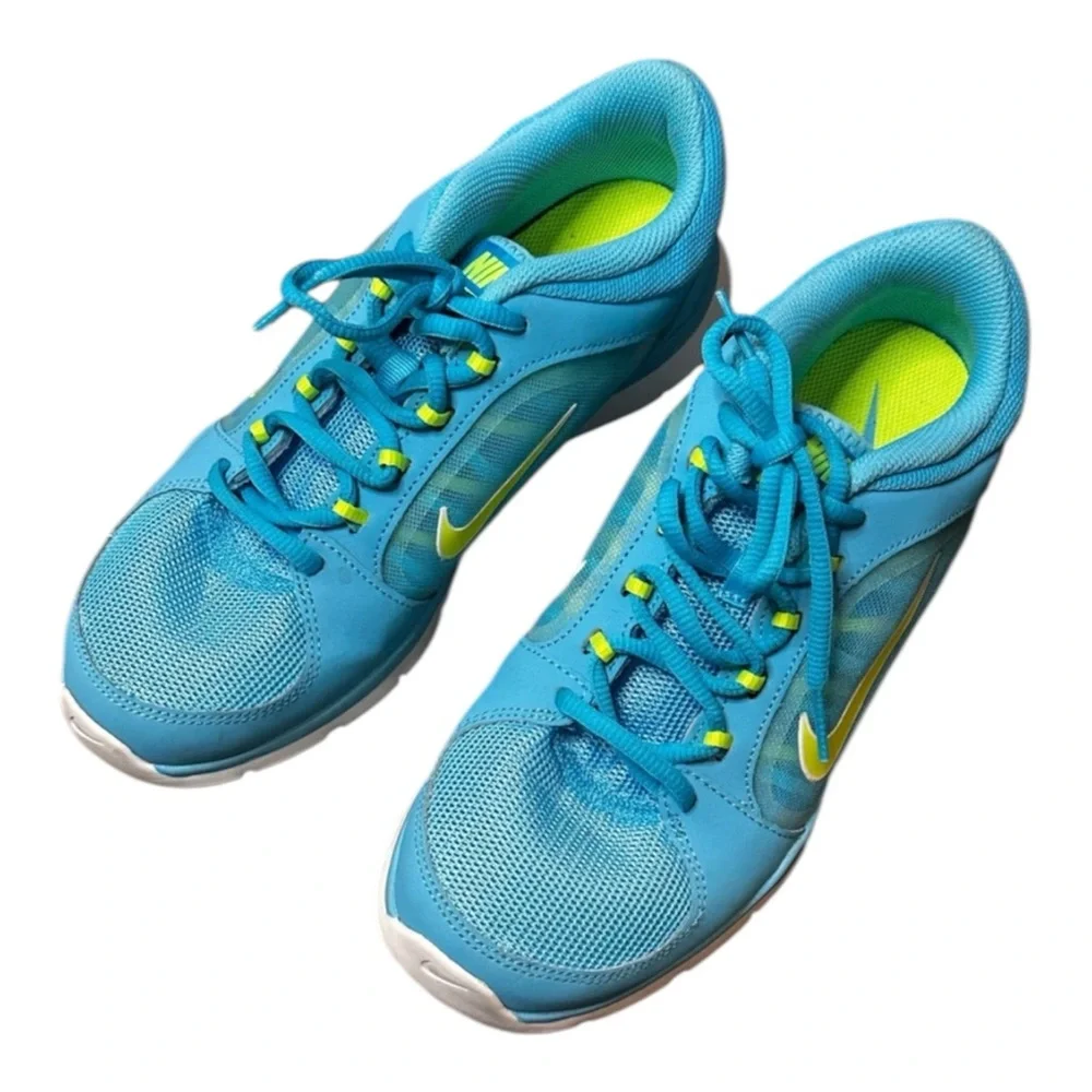 Nike Flex Trainer 4 Athletic Sneaker Running Gym Shoe Neon Blue Yellow Size 7.5